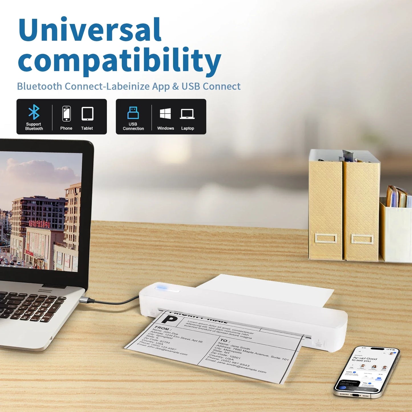 Thermal Printer Inkless Wireless A4 C80 300DPI 1500mAh BT Mobile Printing iOS/Android/Laptop